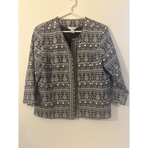 Christopher & Banks Womens Open Front Black & White Patterned Cardigan Jacket S - Picture 2 of 11